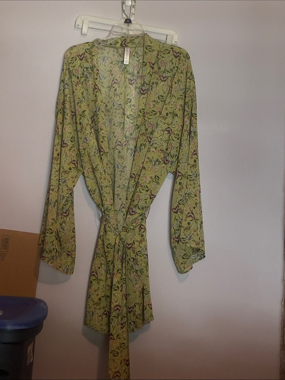 Cacique Light Green Floral Robe with Tie